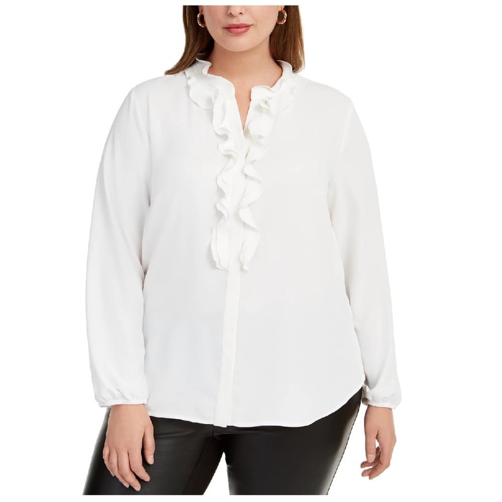 Bar III Trendy Plus Size Ruffled Button-Up Blouse